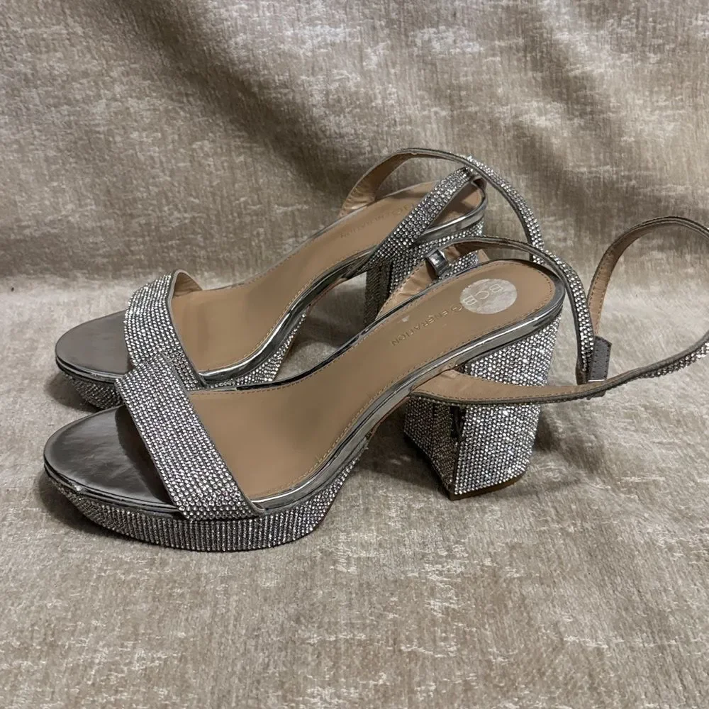 BCBGeneration Shimmering Silver Block Heels